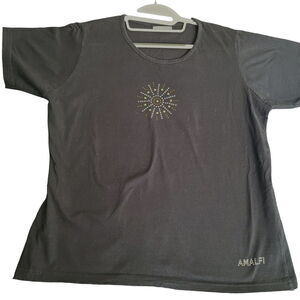 RoyalCup Womens T-Shirt Black Size XL 100% Cotton Short Sleeve Pullover Beaded